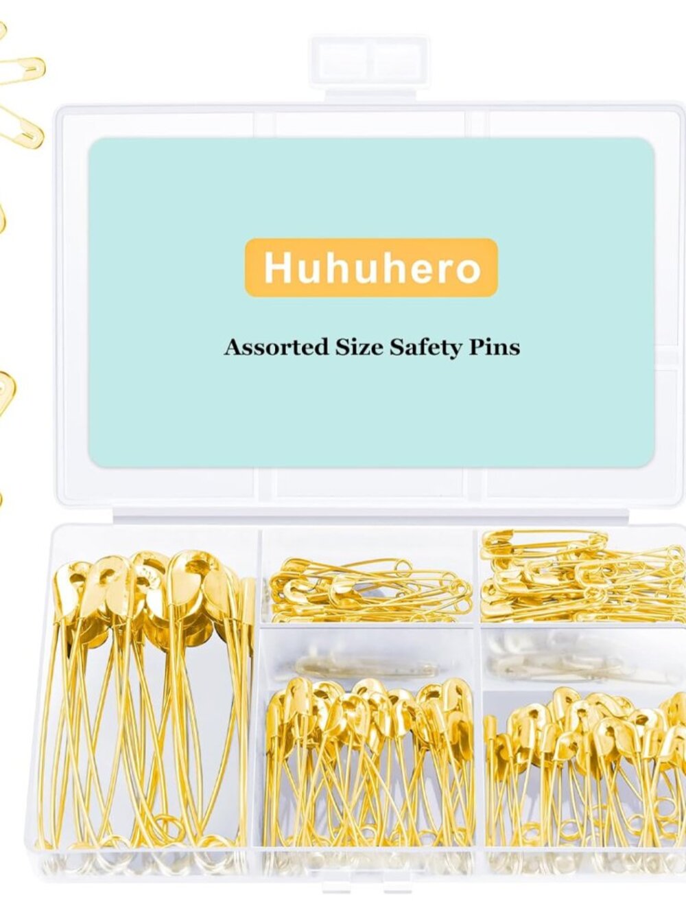 160PCS Gold Safety Pins, 5 Assorted Sizes Small and Large Pin Bulk